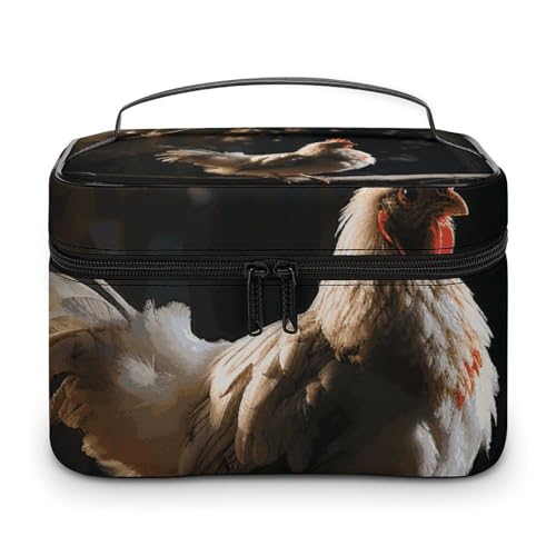 DDTKLSNV Make-up-Tasche mit Huhn auf einem Ast, tragbare Reise-Kosmetiktasche, Reißverschluss, Make-up-Organizer, Kulturbeutel für Damen von DDTKLSNV
