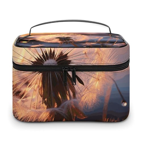 DDTKLSNV Make-up-Tasche mit Löwenzahn-Blumen-Motiv, tragbare Reise-Kosmetiktasche, Reißverschluss, Make-up-Organizer, Kulturbeutel für Damen von DDTKLSNV
