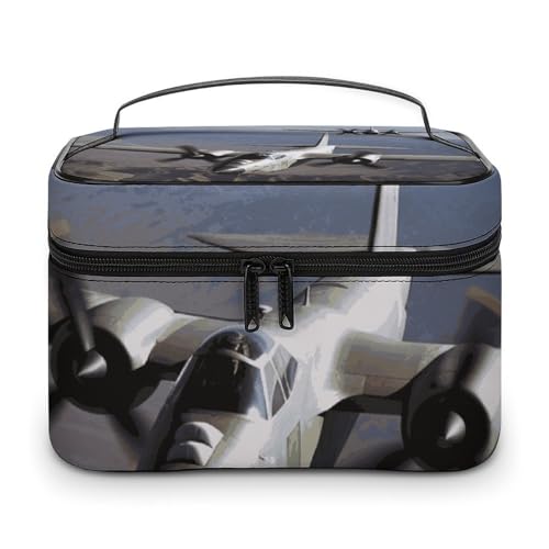 DDTKLSNV Make-up-Tasche mit Reißverschluss, Motiv: US-Armee, Flugzeug, tragbare Reise-Kosmetiktasche, Make-up-Organizer, Kulturbeutel für Damen von DDTKLSNV