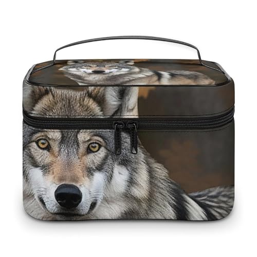 DDTKLSNV Make-up-Tasche mit Reißverschluss, Motiv: wilder Wilder, grauer Wolf, tragbare Reise-Kosmetiktasche, Make-up-Organizer, Kulturbeutel für Damen von DDTKLSNV