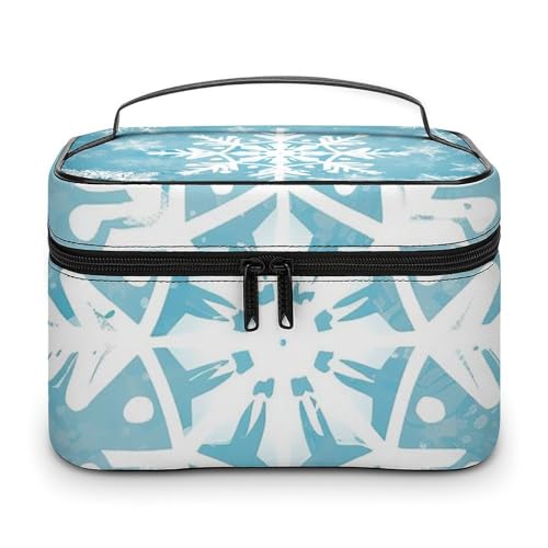 DDTKLSNV Make-up-Tasche mit Schneeflocken-Motiv, tragbar, Reise-Kosmetiktasche, Reißverschluss, Make-up-Organizer, Kulturbeutel für Damen von DDTKLSNV