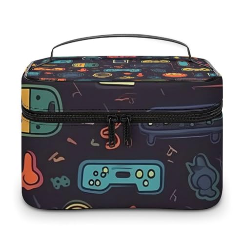 DDTKLSNV Make-up-Tasche mit Spiel-Video-Muster, tragbare Reise-Kosmetiktasche, Reißverschluss, Make-up-Organizer für Damen von DDTKLSNV