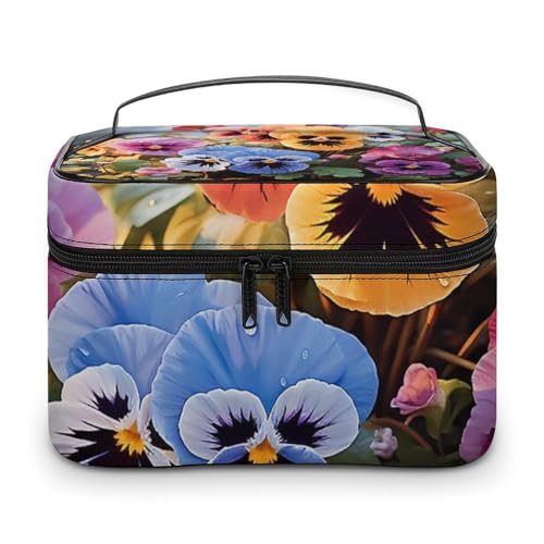 DDTKLSNV Make-up-Tasche mit Stiefmütterchen-Blumen, tragbare Reise-Kosmetiktasche, Reißverschluss, Make-up-Organizer, Kulturbeutel für Damen DDTKLSNV Make-up-Tasche mit Stiefmütterchen-Blumen, tragbare Reise-Kosmetiktasche, Reißverschluss, Make-up-Organizer, Kulturbeutel für Damen von DDTKLSNV