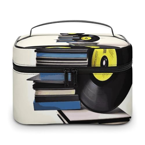DDTKLSNV Make-up-Tasche mit Vinyl-Schallplatten und Klebebändern, tragbare Reise-Kosmetiktasche, Reißverschluss, Make-up-Organizer, Kulturbeutel für Damen von DDTKLSNV