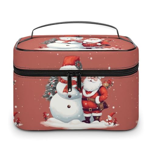 DDTKLSNV Make-up-Tasche mit Weihnachtsmann, Schneemann, tragbare Reise-Kosmetiktasche, Reißverschluss, Make-up-Organizer, Kulturbeutel für Damen von DDTKLSNV