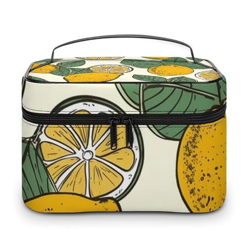 DDTKLSNV Make-up-Tasche mit Zitronenfrucht-Muster, tragbare Reise-Kosmetiktasche, Reißverschluss, Make-up-Organizer, Kulturbeutel für Damen von DDTKLSNV