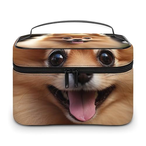DDTKLSNV Make-up-Tasche mit Zwergspitz-Motiv, tragbare Reise-Kosmetiktasche, Reißverschluss, Make-up-Organizer für Damen von DDTKLSNV