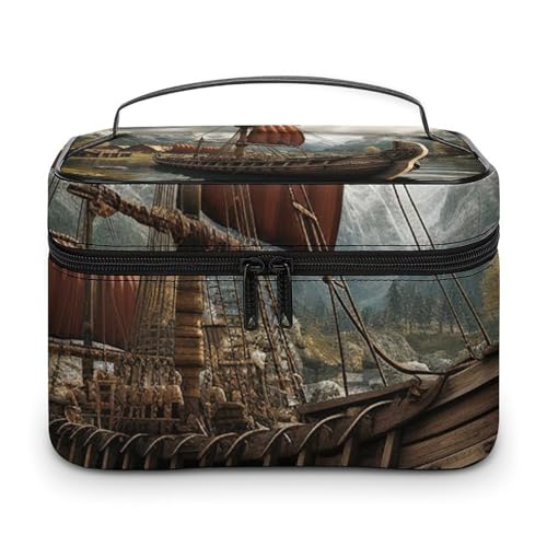 DDTKLSNV Make-up-Tasche mit altem Boot, tragbare Reise-Kosmetiktasche, Reißverschluss, Make-up-Organizer, Kulturbeutel für Damen von DDTKLSNV