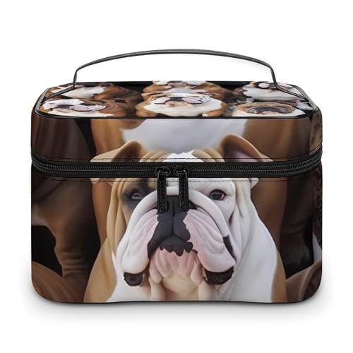 DDTKLSNV Make-up-Tasche mit englischen Bulldoggen, tragbare Reise-Kosmetiktasche, Reißverschluss, Make-up-Organizer, Kulturbeutel für Damen von DDTKLSNV