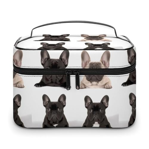 DDTKLSNV Make-up-Tasche mit französischer Bulldogge, tragbar, Reise-Kosmetiktasche, Reißverschluss, Make-up-Organizer, Kulturbeutel für Damen von DDTKLSNV