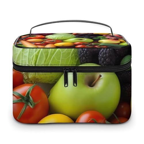 DDTKLSNV Make-up-Tasche mit frischem Obst und Gemüse, tragbare Reise-Kosmetiktasche, Reißverschluss, Make-up-Organizer, Kulturbeutel für Damen von DDTKLSNV