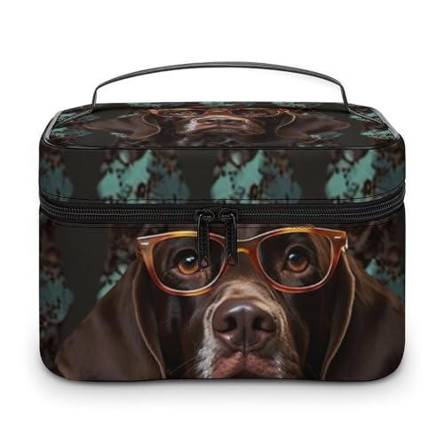 DDTKLSNV Make-up-Tasche mit kurzhaarigem Zeiger in Brille, tragbare Reise-Kosmetiktasche, Reißverschluss, Make-up-Organizer, Kulturbeutel für Damen von DDTKLSNV