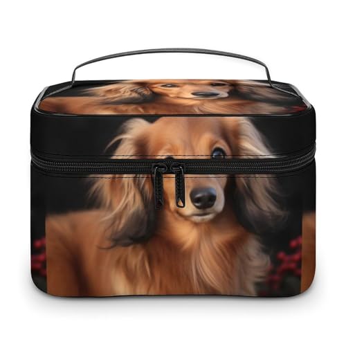 DDTKLSNV Make-up-Tasche mit langem Dackel, tragbare Reise-Kosmetiktasche, Reißverschluss, Make-up-Organizer, Kulturbeutel für Damen von DDTKLSNV