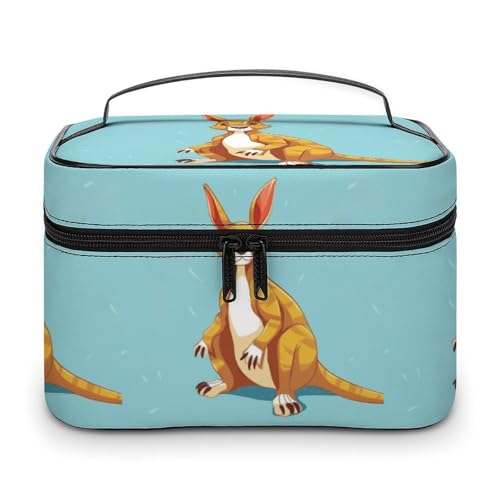 DDTKLSNV Make-up-Tasche mit lustigem Cartoon-Känguru-Zoo, tragbare Reise-Kosmetiktasche, Reißverschluss, Make-up-Organizer für Damen von DDTKLSNV