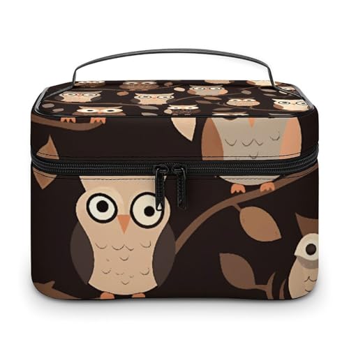 DDTKLSNV Make-up-Tasche mit niedlichem Cartoon-Eulen-Design, tragbar, Reise-Kosmetiktasche, Reißverschluss, Make-up-Organizer für Damen von DDTKLSNV