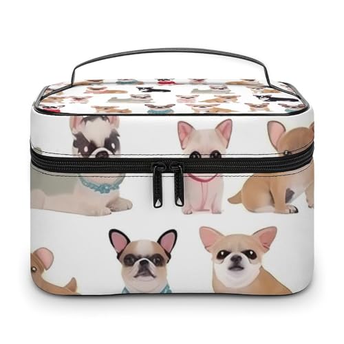 DDTKLSNV Make-up-Tasche mit niedlichem Chihuahua-Mops-Muster, tragbare Reise-Kosmetiktasche, Reißverschluss, Make-up-Organizer für Damen von DDTKLSNV