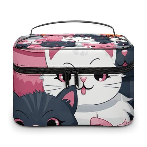 DDTKLSNV Make-up-Tasche mit niedlichem Kätzchen-Motiv, tragbare Reise-Kosmetiktasche, Reißverschluss, Make-up-Organizer, Kulturbeutel für Damen von DDTKLSNV