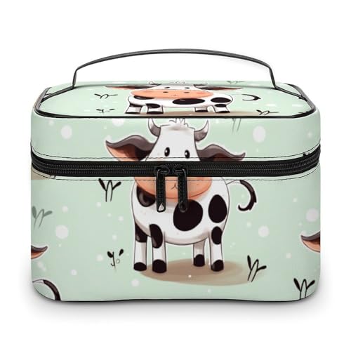 DDTKLSNV Make-up-Tasche mit niedlichem Kuh-Design, tragbar, Reise-Kosmetiktasche, Reißverschluss, Make-up-Organizer für Damen von DDTKLSNV