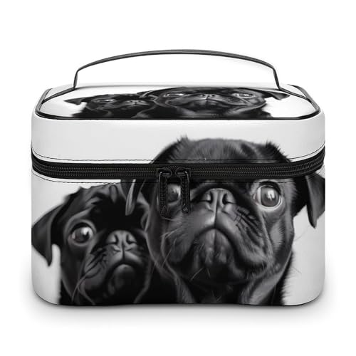 DDTKLSNV Make-up-Tasche mit niedlichem Mops-Motiv, tragbar, Reise-Kosmetiktasche, Reißverschluss, Make-up-Organizer, Kulturbeutel für Damen von DDTKLSNV