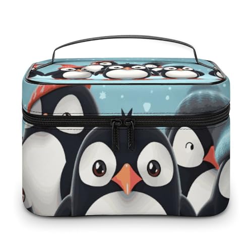 DDTKLSNV Make-up-Tasche mit niedlichem Pinguin-Motiv, tragbar, Reise-Kosmetiktasche, Reißverschluss, Make-up-Organizer, Kulturbeutel für Damen von DDTKLSNV