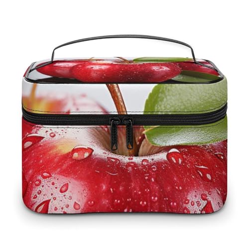DDTKLSNV Make-up-Tasche mit rotem Apfel, tragbar, Reise-Kosmetiktasche, Reißverschluss, Make-up-Organizer für Damen von DDTKLSNV