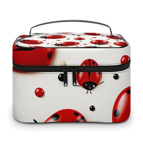 DDTKLSNV Make-up-Tasche mit rotem Marienkäfer-Design, tragbar, mit Reißverschluss, Make-up-Organizer für Damen von DDTKLSNV