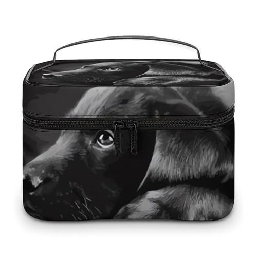 DDTKLSNV Make-up-Tasche mit schwarzem Labrador-Welpe, tragbare Reise-Kosmetiktasche, Reißverschluss, Make-up-Organizer, Kulturbeutel für Damen von DDTKLSNV