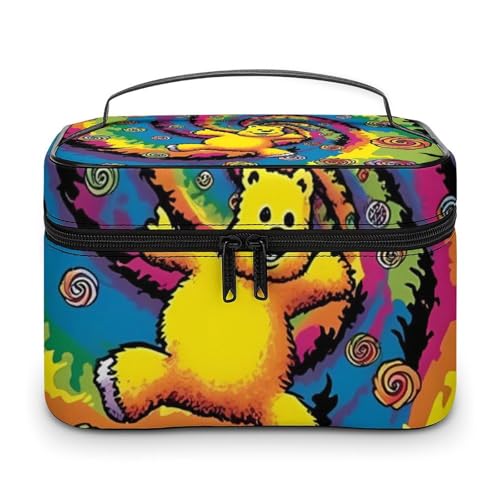 DDTKLSNV Make-up-Tasche mit tanzendem Bär, tragbare Reise-Kosmetiktasche, Reißverschluss, Make-up-Organizer für Damen von DDTKLSNV