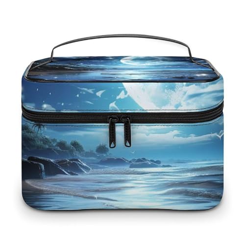 DDTKLSNV Moon Over Make-up-Tasche, tragbare Reise-Kosmetiktasche, Reißverschluss, Make-up-Organizer, Kulturbeutel für Damen von DDTKLSNV