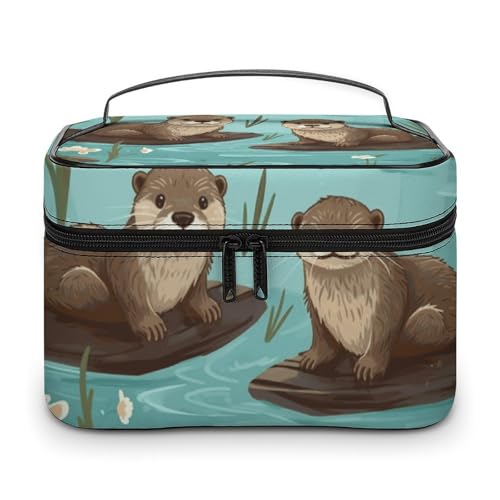 DDTKLSNV Otters Make-up-Tasche, tragbare Reise-Kosmetiktasche, Reißverschluss, Make-up-Organizer, Kulturbeutel für Damen von DDTKLSNV