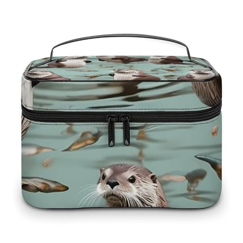 DDTKLSNV Otters Make-up-Tasche, tragbare Reise-Kosmetiktasche, Reißverschluss, Make-up-Organizer, Kulturbeutel für Damen DDTKLSNV Otters Make-up-Tasche, tragbare Reise-Kosmetiktasche, Reißverschluss, Make-up-Organizer, Kulturbeutel für Damen von DDTKLSNV