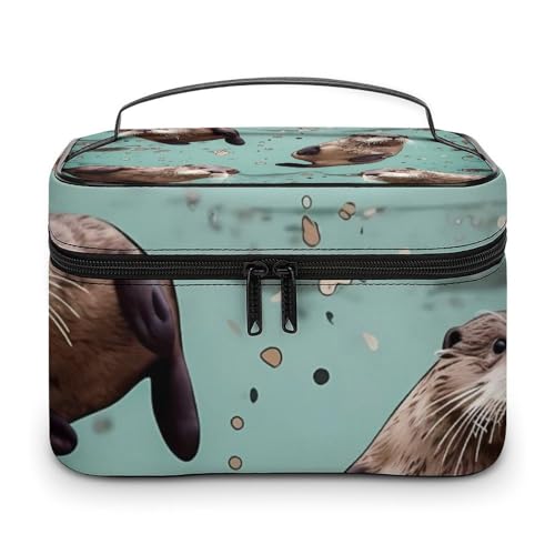 DDTKLSNV Otters Make-up-Tasche, tragbare Reise-Kosmetiktasche, Reißverschluss, Make-up-Organizer, Kulturbeutel für Damen von DDTKLSNV