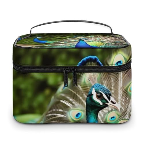 DDTKLSNV Schöne Make-up-Tasche mit Pfauenmotiv, tragbar, Reise-Kosmetiktasche, Reißverschluss, Make-up-Organizer, Kulturbeutel für Damen von DDTKLSNV