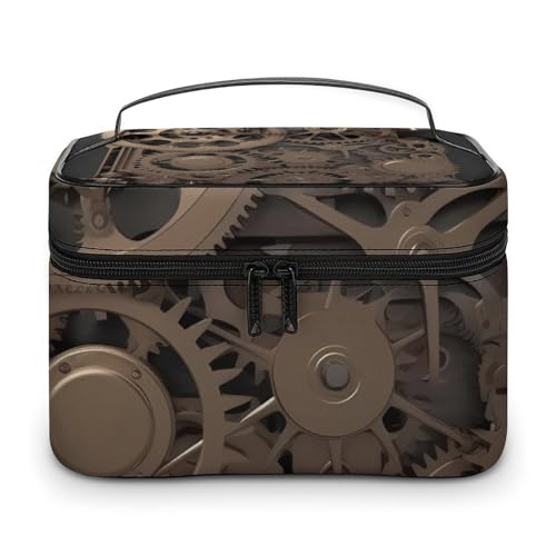 DDTKLSNV Steampunk Mechanische Zahnräder Make-up-Tasche, tragbare Reise-Kosmetiktasche, Reißverschluss, Make-up-Organizer, Kulturbeutel für Damen von DDTKLSNV