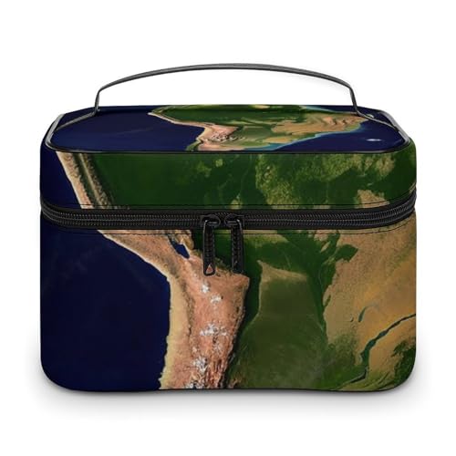 DDTKLSNV Südamerika-Make-up-Tasche mit Satellitenbild, tragbare Reise-Kosmetiktasche, Reißverschluss, Make-up-Organizer, Kulturbeutel für Damen von DDTKLSNV