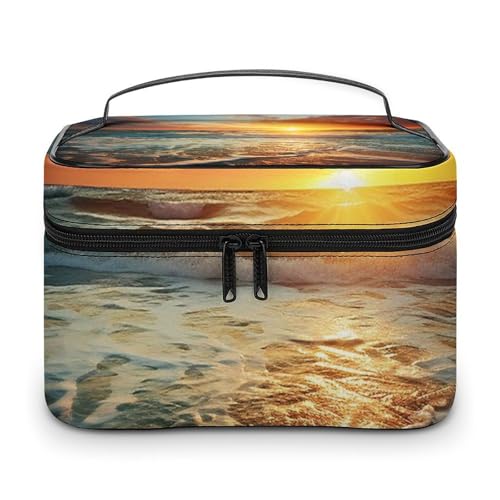 DDTKLSNV Sunrise Make-up-Tasche, tragbare Reise-Kosmetiktasche, Reißverschluss, Make-up-Organizer, Kulturbeutel für Damen von DDTKLSNV