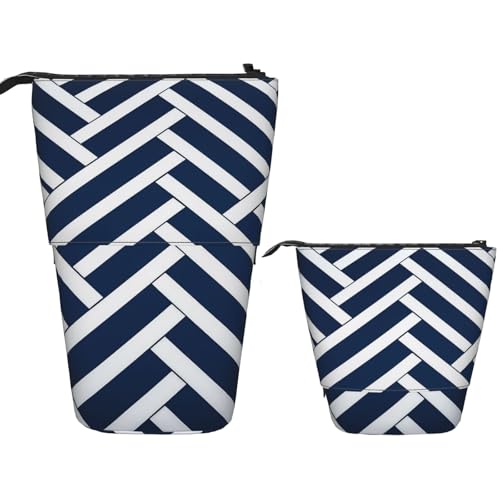 DDTKLSNV Teleskop-Federmäppchen, niedlicher Ständer, Bleistifttasche, Pop-Up-Stifthalter, blaue und weiße Linie, Kosmetiktaschen, Schreibtisch-Schreibwarenetui für Bürobedarf, Schwarz , Einheitsgröße von DDTKLSNV