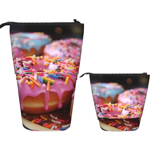 DDTKLSNV Teleskop-Federmäppchen, niedlicher Ständer, Bleistifttasche, Pop-Up-Stifthalter, hübsche Donuts, Kosmetiktaschen, Schreibtisch-Schreibwarenetui für Bürobedarf, Schwarz , Einheitsgröße von DDTKLSNV