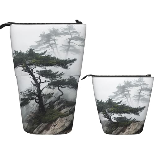 DDTKLSNV Teleskop-Federmäppchen, niedlicher Ständer, Bleistifttasche, Pop-Up-Stifthalter, neblige Bergkiefer, Kosmetiktaschen, Schreibtisch-Schreibwaren-Etui für Bürobedarf, Schwarz , Einheitsgröße von DDTKLSNV