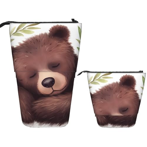 DDTKLSNV Teleskop-Federmäppchen, niedlicher Ständer, Federmäppchen, Pop-Up-Stifthalter, Babybär, schlafende Kosmetiktaschen, Schreibtisch-Schreibwaren-Etui für Bürobedarf, Schwarz , Einheitsgröße von DDTKLSNV