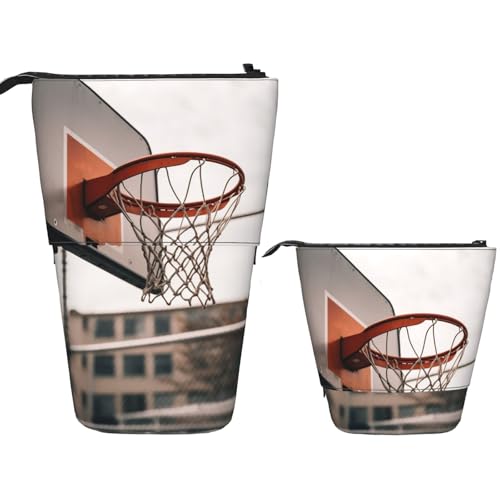 DDTKLSNV Teleskop-Federmäppchen, niedlicher Ständer, Federmäppchen, Pop-Up-Stifthalter, Basketball, Kosmetiktasche, Schreibtisch, Schreibwarenetui für Bürobedarf, Schwarz , Einheitsgröße von DDTKLSNV