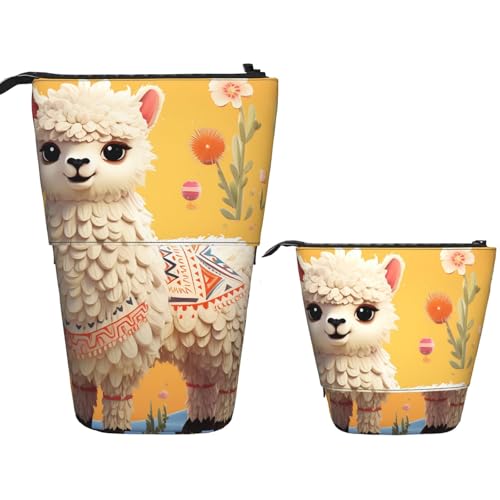 DDTKLSNV Teleskop-Federmäppchen, niedlicher Ständer, Federmäppchen, Pop-Up-Stifthalter, Cartoon-Alpaka, niedliche Tier-Kosmetiktaschen, Schreibtisch-Schreibwarenetui für Bürobedarf, Schwarz von DDTKLSNV