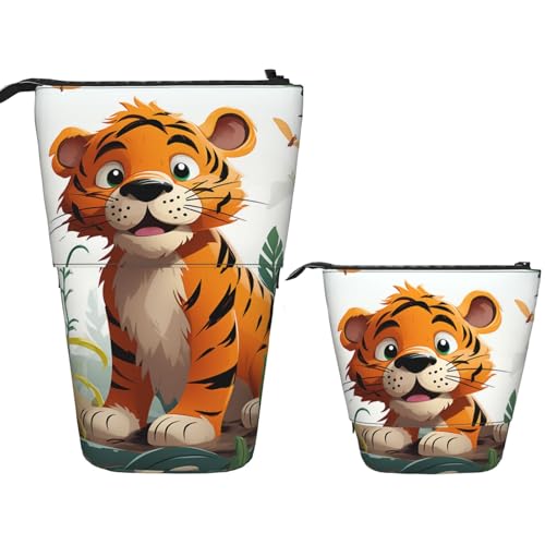 DDTKLSNV Teleskop-Federmäppchen, niedlicher Ständer, Federmäppchen, Pop-Up-Stifthalter, Cartoon-Tiger-Kosmetiktaschen, Schreibtisch-Schreibwarenetui für Bürobedarf, Schwarz , Einheitsgröße von DDTKLSNV