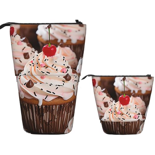 DDTKLSNV Teleskop-Federmäppchen, niedlicher Ständer, Federmäppchen, Pop-Up-Stifthalter, Cupcake- und Muffin-Kosmetiktaschen, Schreibtisch-Schreibwarenetui für Bürobedarf, Schwarz , Einheitsgröße von DDTKLSNV