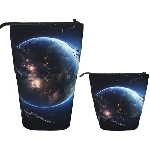 DDTKLSNV Teleskop-Federmäppchen, niedlicher Ständer, Federmäppchen, Pop-Up-Stifthalter, Erde und Mond, Kosmetiktaschen, Schreibtisch-Schreibwaren-Etui für Bürobedarf, Schwarz , Einheitsgröße von DDTKLSNV