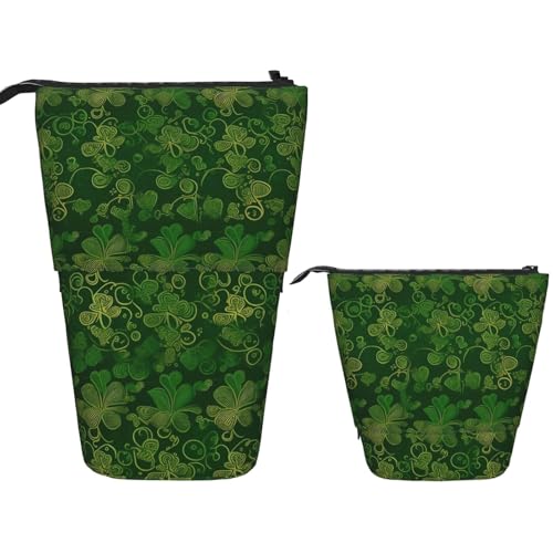 DDTKLSNV Teleskop-Federmäppchen, niedlicher Ständer, Federmäppchen, Pop-Up-Stifthalter, Hintergrund, St. Patrick's Day, Glitzer, Kosmetiktaschen, Schreibtisch, Schreibwaren, Etui für Bürobedarf von DDTKLSNV