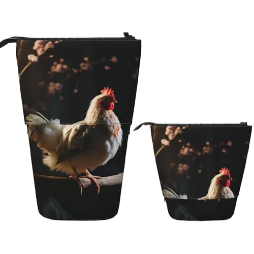 DDTKLSNV Teleskop-Federmäppchen, niedlicher Ständer, Federmäppchen, Pop-Up-Stifthalter, Huhn auf einem Ast, Kosmetiktaschen, Schreibtisch, Schreibwarenetui für Bürobedarf, Schwarz , Einheitsgröße von DDTKLSNV
