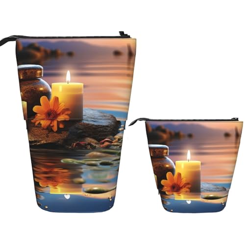 DDTKLSNV Teleskop-Federmäppchen, niedlicher Ständer, Federmäppchen, Pop-Up-Stifthalter, Kerzen, Meditationssteine, Kosmetiktaschen, Schreibtisch-Schreibwaren-Etui für Bürobedarf, Schwarz von DDTKLSNV