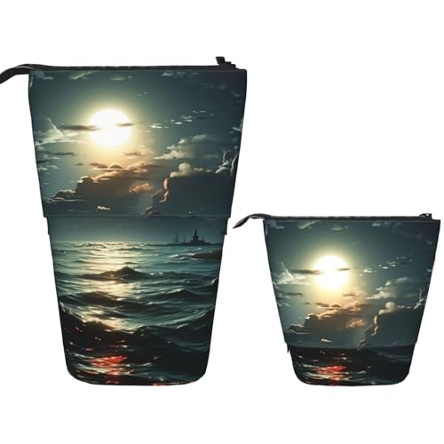 DDTKLSNV Teleskop-Federmäppchen, niedlicher Ständer, Federmäppchen, Pop-Up-Stifthalter, Meeresmond-Kosmetiktaschen, Schreibtisch-Schreibwarenetui für Bürobedarf, Schwarz , Einheitsgröße von DDTKLSNV