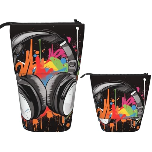 DDTKLSNV Teleskop-Federmäppchen, niedlicher Ständer, Federmäppchen, Pop-Up-Stifthalter, Musik-Stil, Kosmetiktasche, Schreibtisch, Schreibwarenetui für Bürobedarf, Schwarz , Einheitsgröße von DDTKLSNV